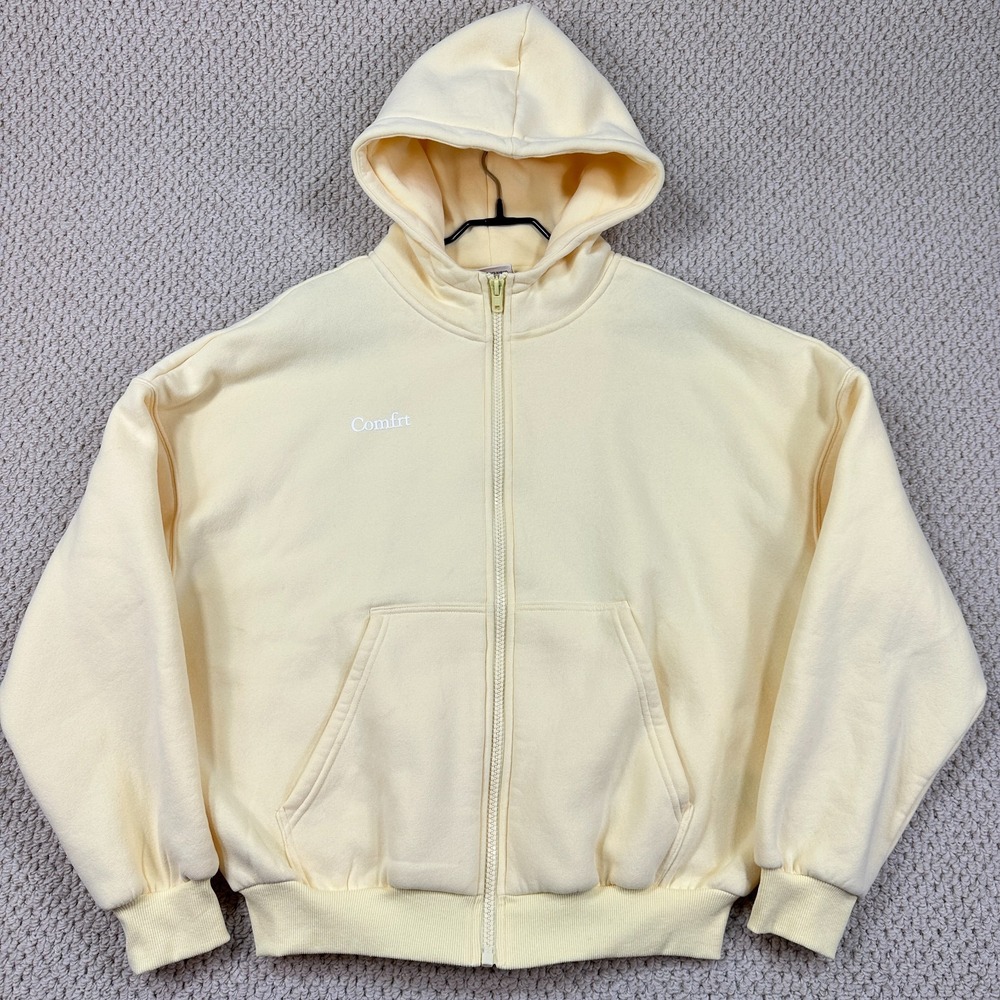 Comfrt Cloud Zip Hoodie Unisex XS Buttercream Hooded Oversized Full Fleece Logo